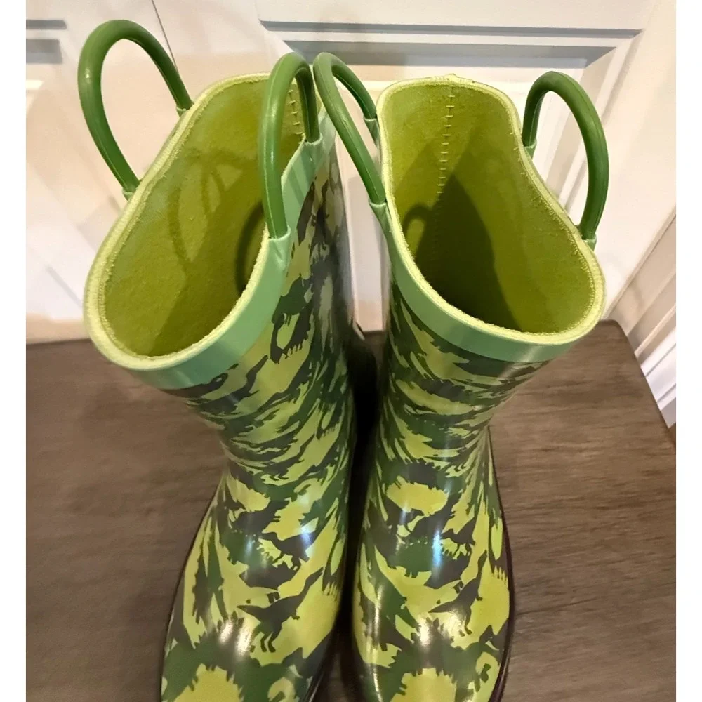 Blue Mountain Kids Dinosaur Rain Boots Size 13T Waterproof Rubber Pull On Green
